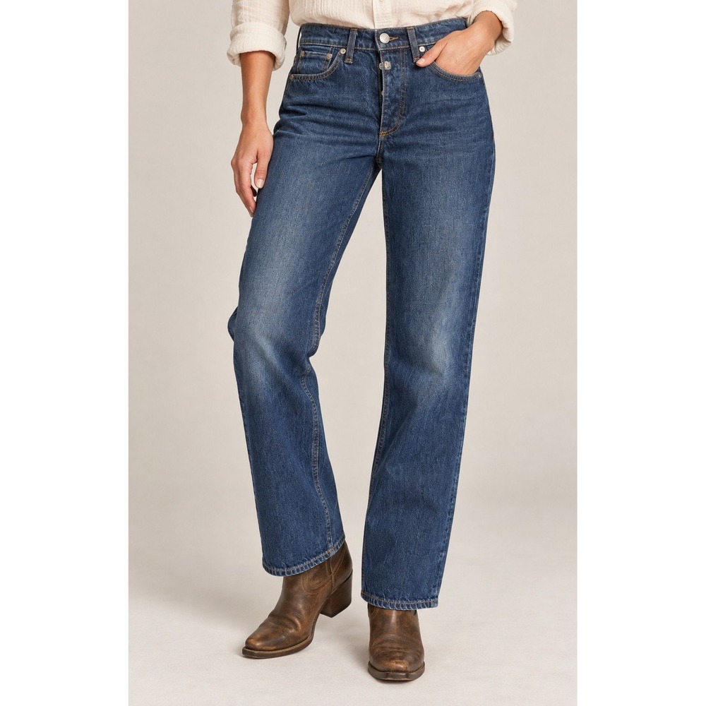 Rag & Bone Women's Straight Leg Jeans Size 23 Stone Wash 100% Cotton Button